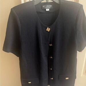 St. John Collection Short-Sleeve Santana Knit Tunic Jacket in Navy - 12